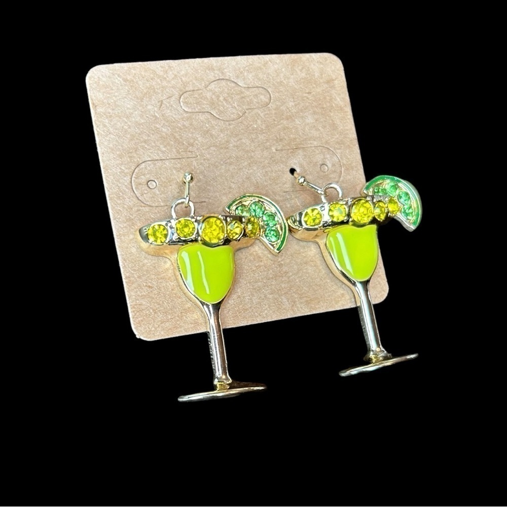 Tropical Margarita Earrings with a Slice Of Lime with Fish Hook Piercing - Picture 3 of 10